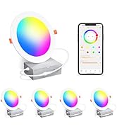 Smart Recessed Lighting 4 Inch RGBCW Color Changing 12W LED Recessed Ceiling Light with Junction ...