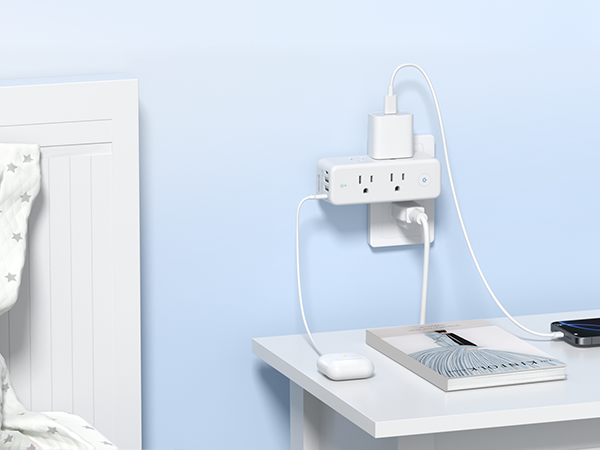 compact multi outlet plug with usb ports