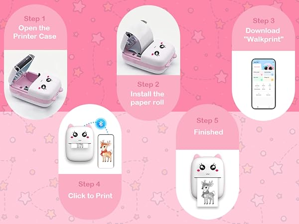 Mini Sticker Printer 10 Rolls Paper Thermal Portable Sticker Maker, Bluetooth Inkless Printers