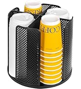 BEABOO 4-Compartment Rotating Paper Cup Holder &amp; Coffee Cup Lid Storage Dispenser, Plastic Cup Di...