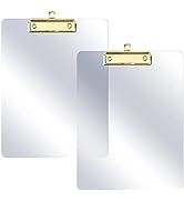 PERFORMORE 2 Pack of Plastic Clipboards, 12” x 9” Clear Acrylic Clipboards with Gold Clip, Durabl...