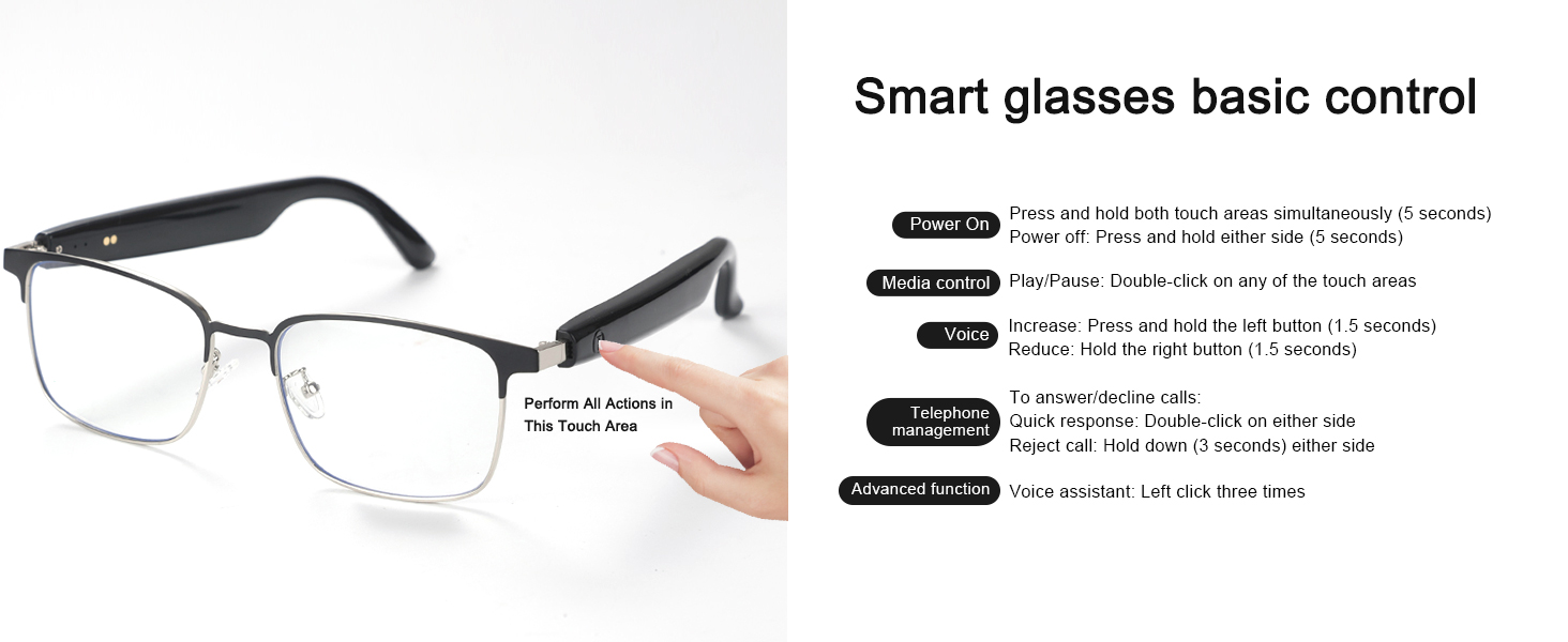 AI smart bluetooth glasses for woman &amp;amp; man, Intelligent control design help to manage your device
