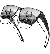 URUMQI Polarized Sunglasses Fit Over Glasses for Men Women, Oversized Square Shades UV400 Protection