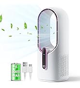 KONSIDEN Bladeless Desk Fan, 11.8 Inch Small Battery Operated Fan, Quiet Office Fan, 3 Speeds Air...