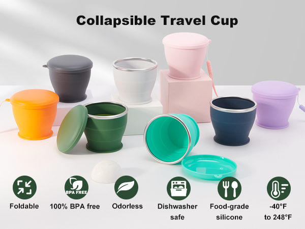 collapsible travel cup with various colors