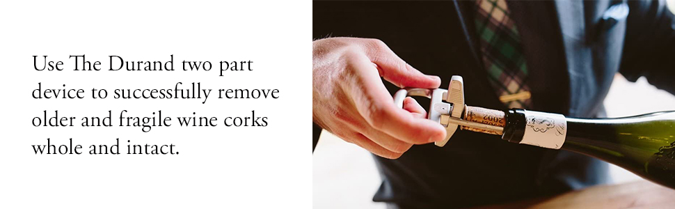 The Durand two part device to remove old fragile wine corks whole and intact