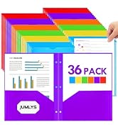 Jumlys 36 Pack 2 Pocket Folders with Clear Front Pocket and 3 Holes, Plastic Folders for 3 Ring B...