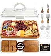 Renmxj Charcuterie Boards with Lid Gift Set, 2 in 1 Travel Portable Cheese Board with Knives Set,...