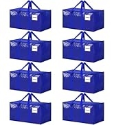 8 Pack Extra Large Heavy Duty Moving Bags, Blue Storage Bins with Lids, Reinforced Handles &amp; Heav...