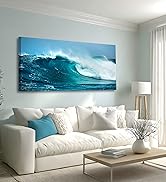 Sea Waves Wall Art for Living Room Bedroom Office Paintings Large Blue Beach Wall Art Pictures Ar...
