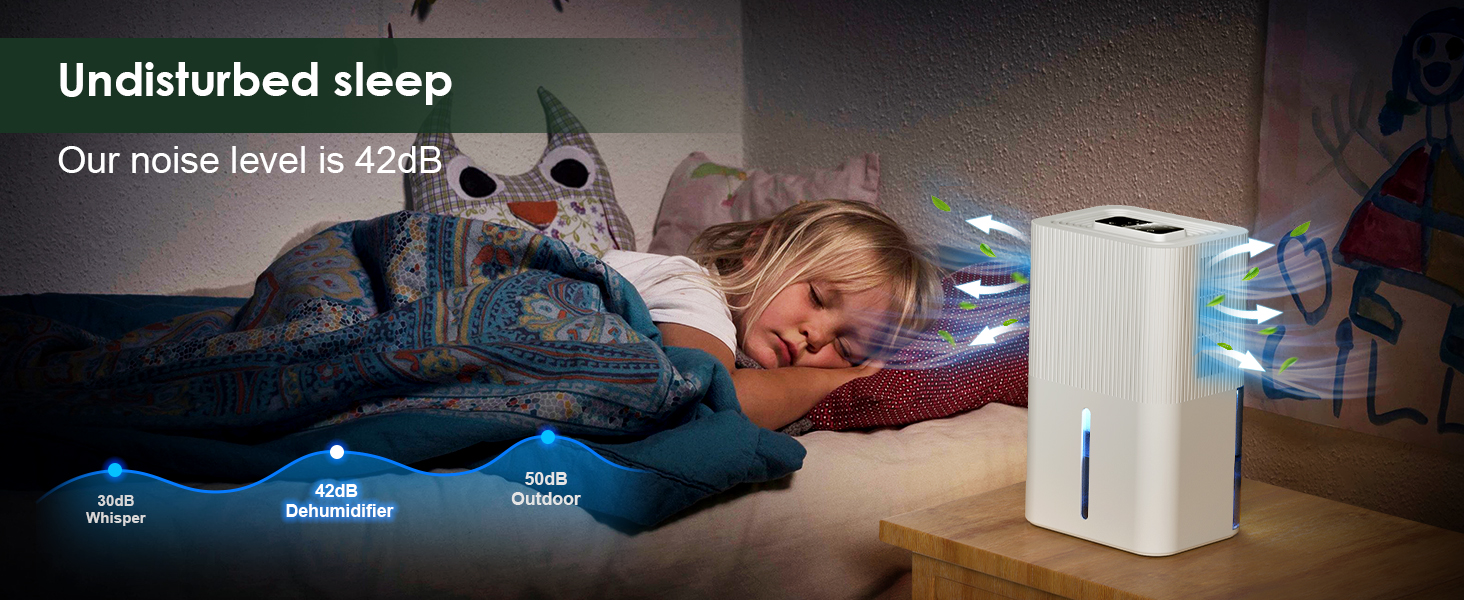 Quiet dehumidifier for bedroom nightstand with sleep mode white noise