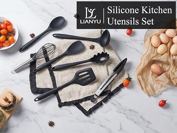 LIANYU 14 Pcs Silicone Kitchen Utensils Set with Holder