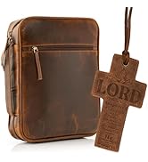 ELIZO Leather Bible Cover for Men Women Bible Case Large Book Cover Zipper Church Bag Carrying Ca...