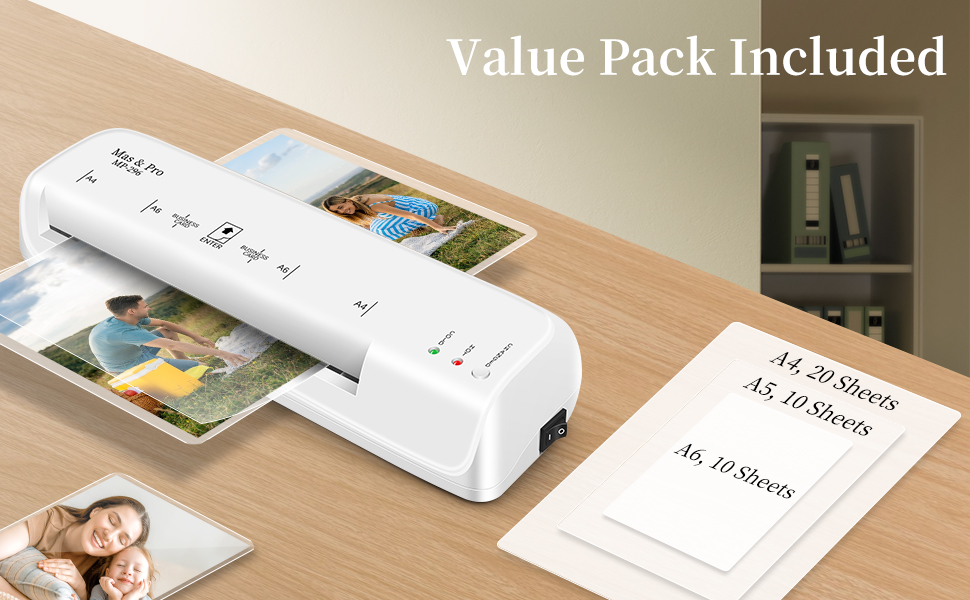 laminator with 40 laminating sheets, A4,A5,A6
