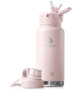 IDEUS Insulated Stainless Steel Water Bottle with 2 Leak-Proof Lids, Thermal Water Flask for Hiki...