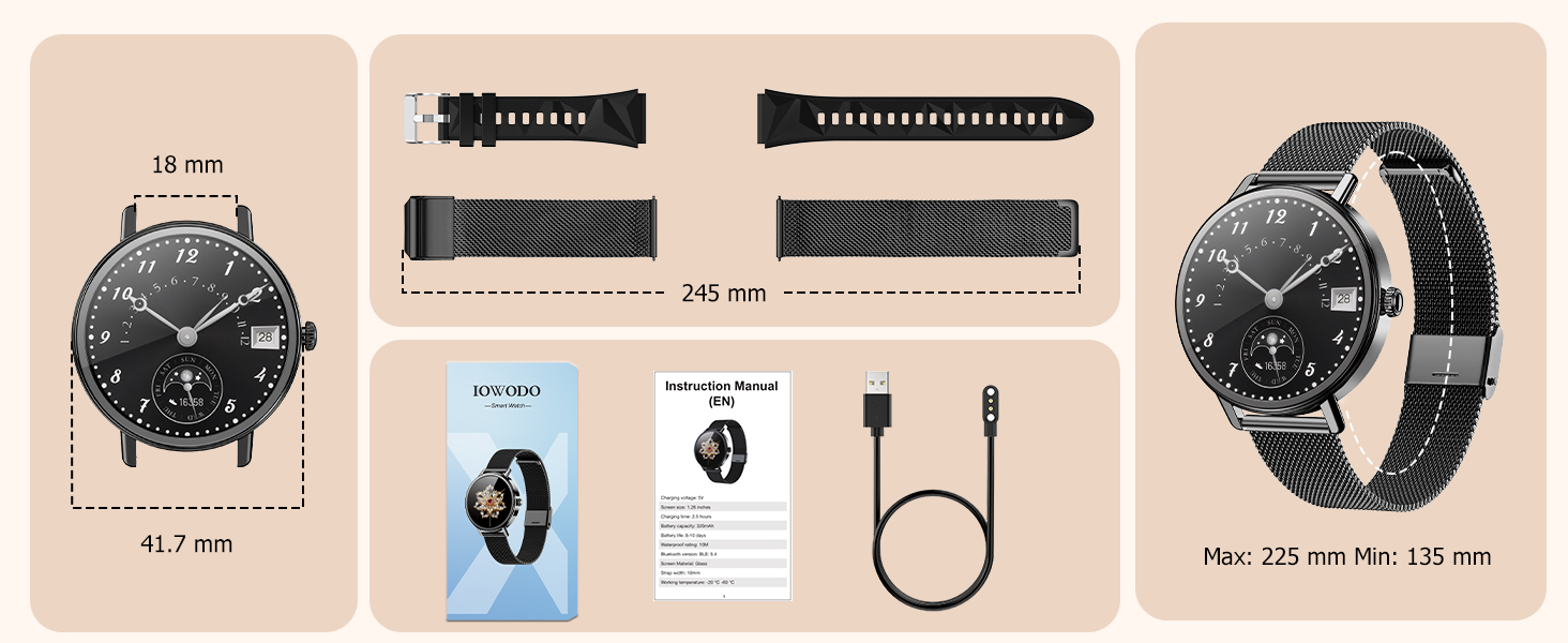 Product specifications and size illustration chart