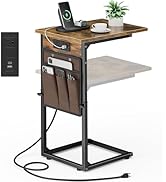 Vagusicc C Shaped End Table with Charging Station, Adjustable Height Side Table for Couch, Small ...