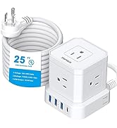 Extension Cord 25 FT, TOPREK Extension Cord with 5 AC Outlets 4 USB, Power Strip with USB, USB C ...