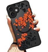 OOK Case for iPhone 16 Plus 6.7 Inch (Compatible with MagSafe) Orange Floral Flowers Translucent ...