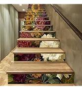 ANNA QUEEN 14 PCS Peel and Stick Vibrant Flower Stair Stickers – 39x7 Inch, Bright Floral Design ...