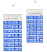 2 Pcs Numbered Classroom Pocket Chart,Over Door Hanging Classroom Organizer with 35 Pockets,Cell ...