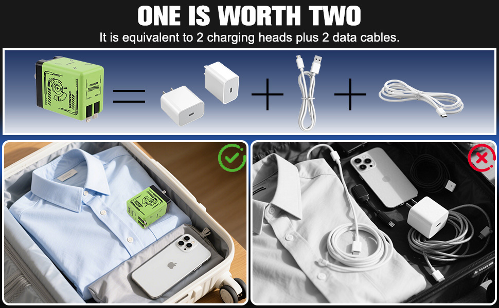 45W Charger Fast Charging, Retractable Phone 2 in 1 Charger Wall Plug