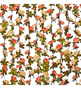 MARTINE MALL Fall Flower Garland Rose Vines, 5 Strands 41Ft Flower Vines for Bedroom, Rose Garlan...
