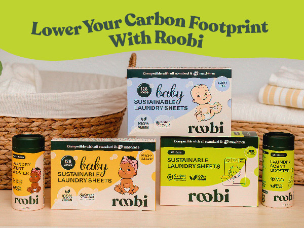 Roobi’s full laundry range includes carbon-neutral sheets and booster beads