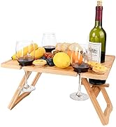 Tirrinia Wine Picnic Table, Ideal Wine Gift for Women Men, Wine and Cheese Bed Tray Table with Fo...