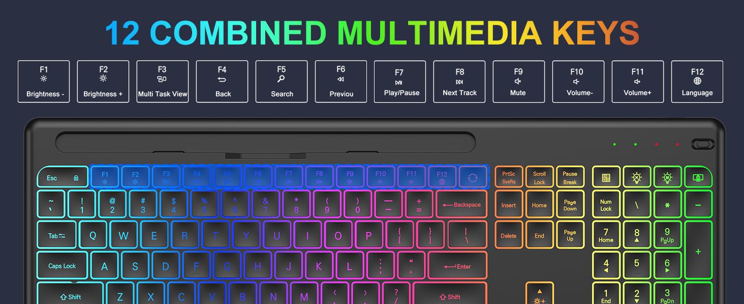 Wireless Keyboard and Mouse Combo -10 Colored Backlits, Phone Holder