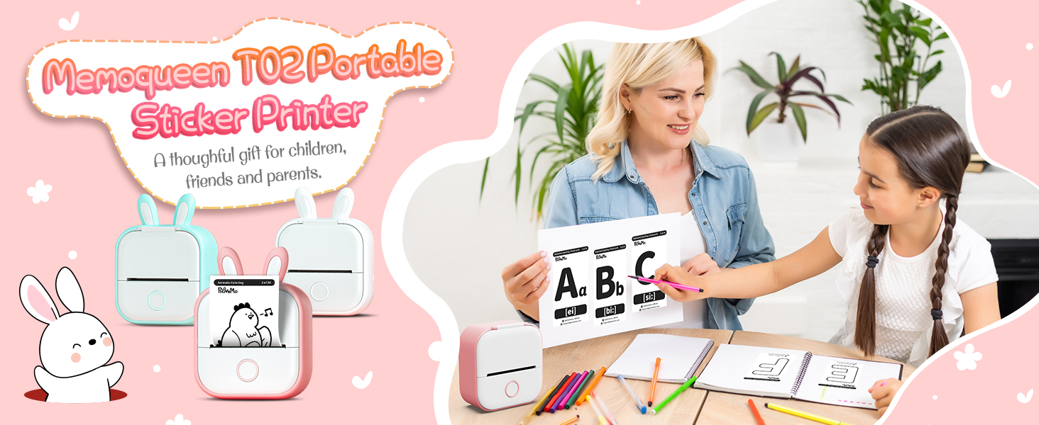 T02 Mobile Sticker Printer mini diy sticker teacher portable for Journal, Notes, Memo, Photo