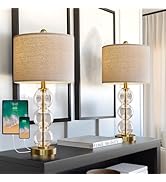 USumkky 24'' Glass Table Lamps Set of 2 for Bedroom Living Room,Gold Glass Bedside Lamps for Nigh...
