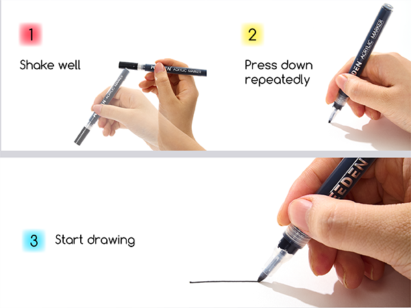 how to use artist acrylic paint marker - shake well, press down and start drawing
