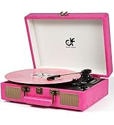 Vintage Bluetooth Suitcase Record Player with Built-in Speakers, 3 Speed Portable Turntable with ...