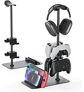 MANMUVIMO Headset Stand Controller Holder for 1 Headset and 4 Controller, Headphone Game Controll...