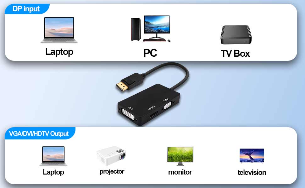 DisplayPort to VGA DVI HDTV Adapter Cable