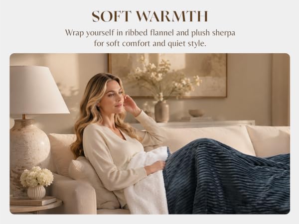 Soft flannel sherpa heated blanket, plush electric throw for couch, warm cozy bedroom comfort