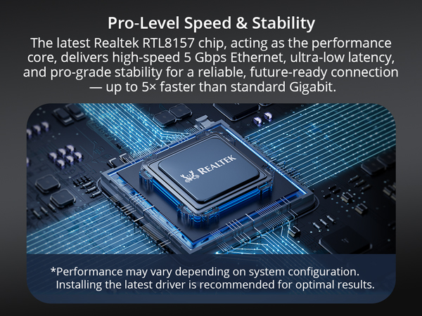 The Adapter&amp;#39;s Realtek RTL8157 Chip Delivers 5 Gbps Ethernet for a Stable Wired Connection