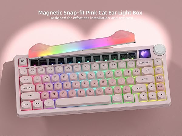 75% Wireless Mechanical Keyboard with Screen and Knob, Pink Cat Creamy Bluetooth Gaming Keyboard