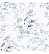 HeloHo Peel and Stick Wallpaper Green Blue Floral Leaf Wall Paper Self Adhesive Removable Waterpr...