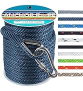 Anchor Rope 50 Ft, Premium Solid Braid MFP Anchor Line with 316 Stainless Steel Thimble, Boat Anc...