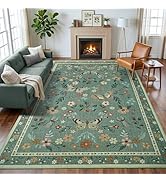 FALARK 5x7 Area Rugs for Living Room Bedroom, Washable Butterfly Floral Insect Print Rug, Soft Ul...