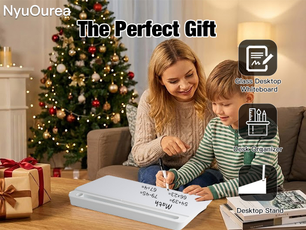 small glass desktop whiteboard and charger