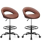 BESTFAIR Drafting Chair with Back, Height Adjustable Rolling Stool with Foot Rest, Tall 360° Swiv...