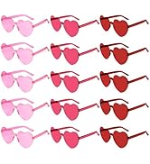 PLULON Heart Sunglasses for Women Pink Heart Glasses Valentine's Day Rimless Heart Shaped Sunglas...