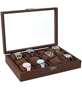 AHANDMAKER Watch Case 12-Slot Wooden Watch Box Organizer for Men Watches Storage Holder with Glas...