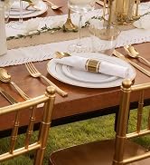 WDF Partyware 350Piece Gold Dinnerware Set for 50 Guests - Gold Plastic Plates with Disposable Cu...