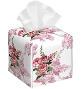Leather Tissue Box Holder Watercolor Pink Rose Flower Tissue Box Cover Facial Paper Case Organize...