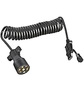 Oyviny 7 Way Round to 4 Way Flat Coiled Trailer Adapter 10.5FT, 7 Pin to 4 Pin Coiled Pigtail wit...