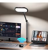 Dual-Side LED Desk Lamp for Home Office with Clamp and Stepless Knob Remote | Desk Light for Vide...
